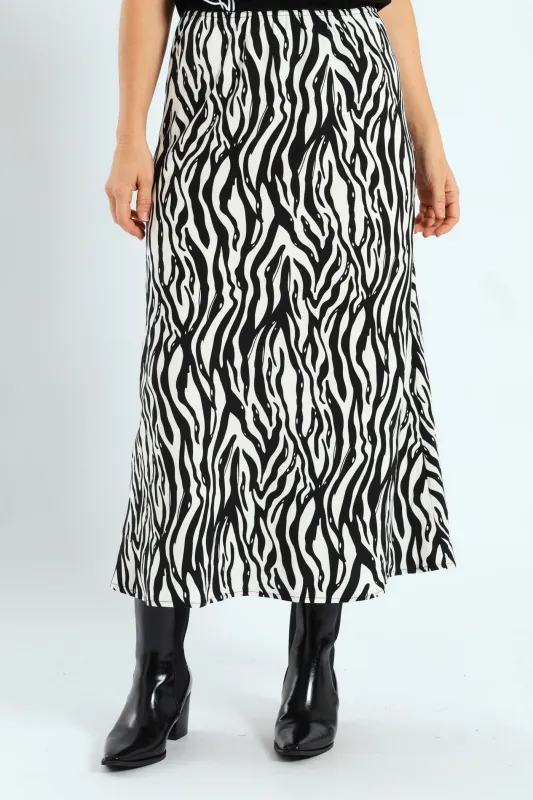 A-Line Zebra Midaxi Skirt - Cream/Black sold by Edgars 