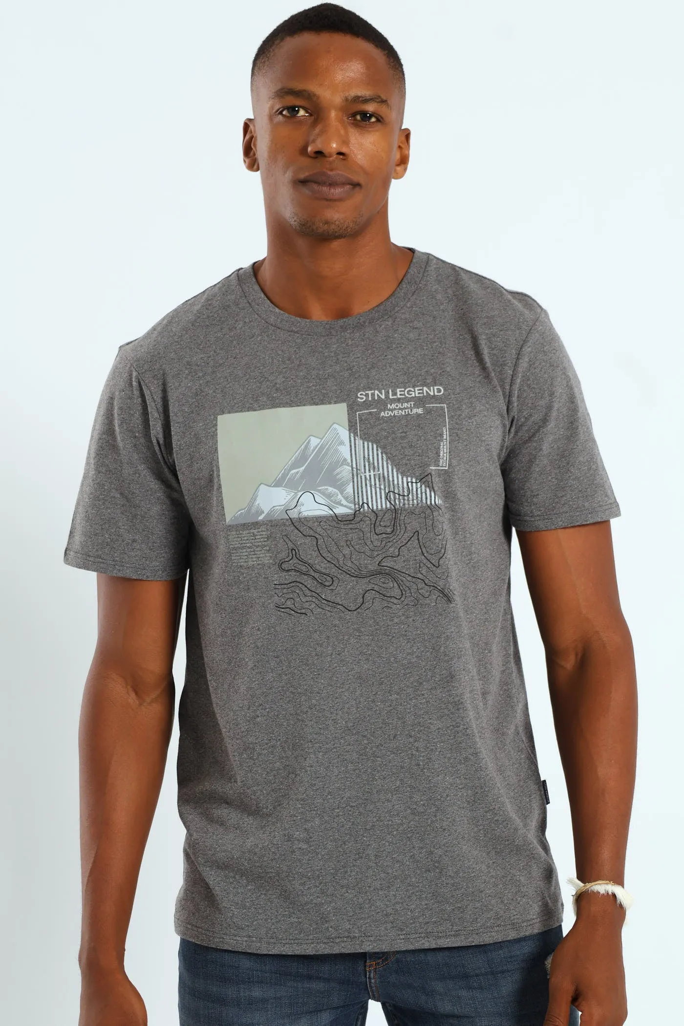 Stone Legend Geo Print Tee - Charcoal Melange sold by Edgars