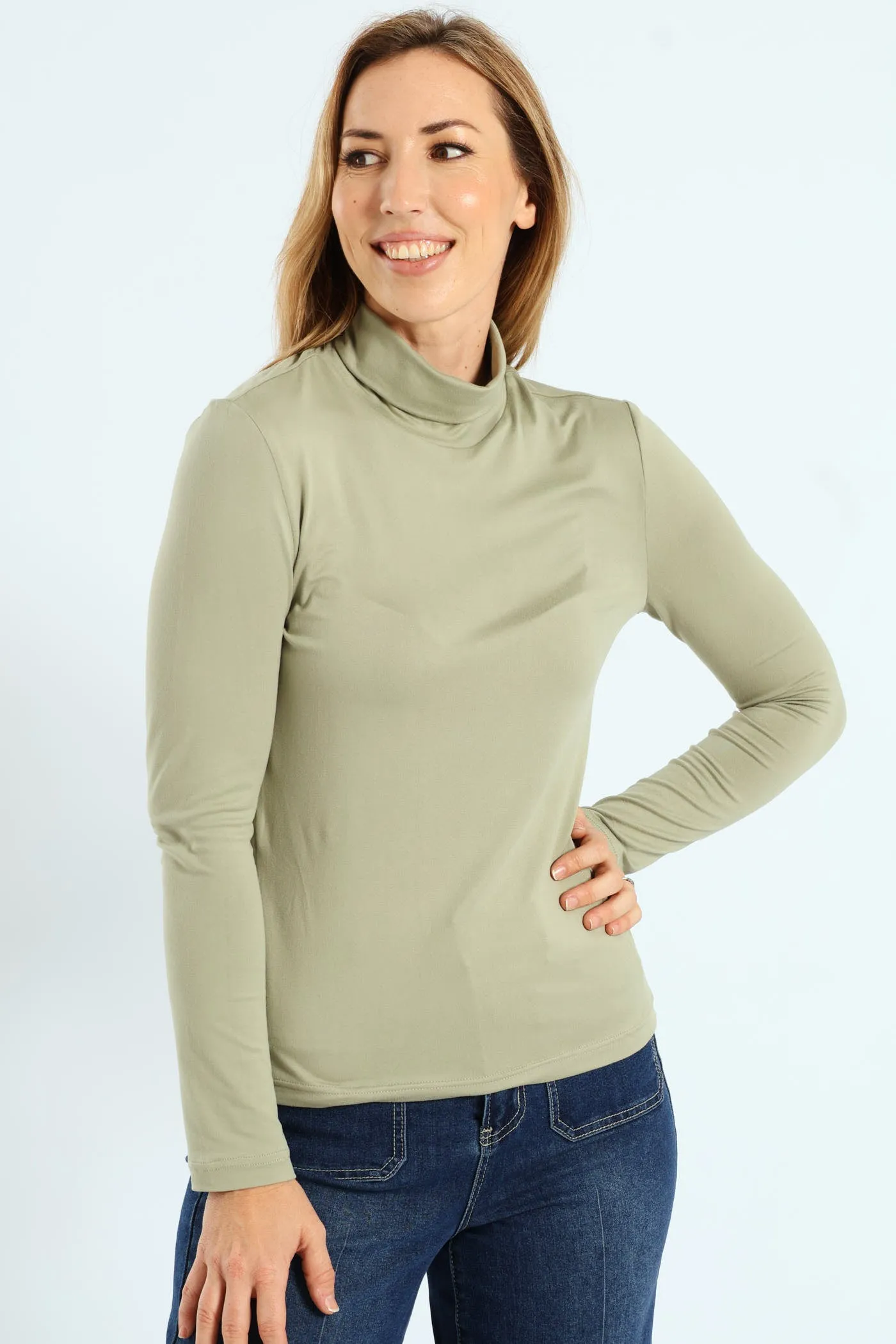 Long Sleeve Basic Poloneck - Pastel Green sold by Edgars
