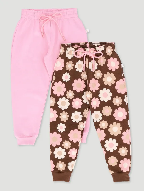 Pre-Girls 2 Pack Floral Print Trackpants - Brown/Pink sold by Edgars 
