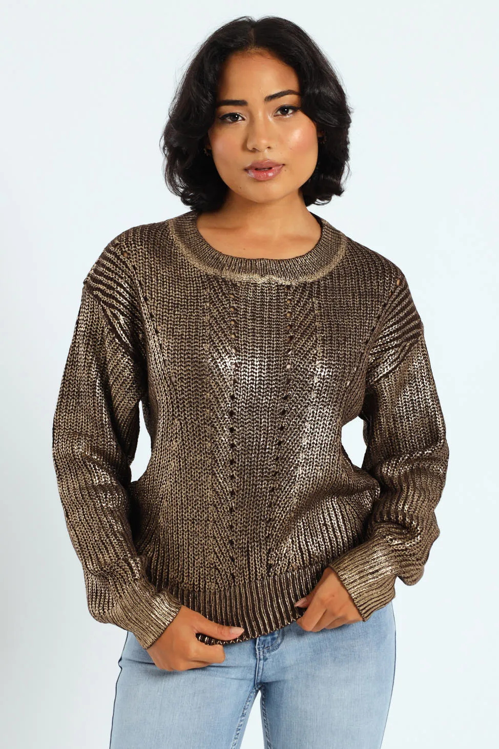 Metallic Knit Sweater - Gold sold by Edgars