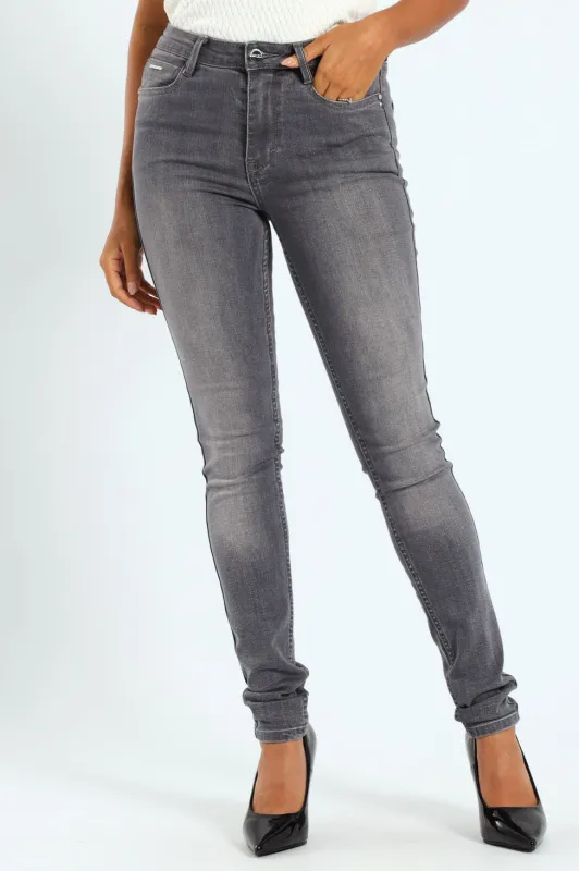 Mid Waist Skinny Jean With Horn Embroidery On Pockets - Grey sold by Edgars
