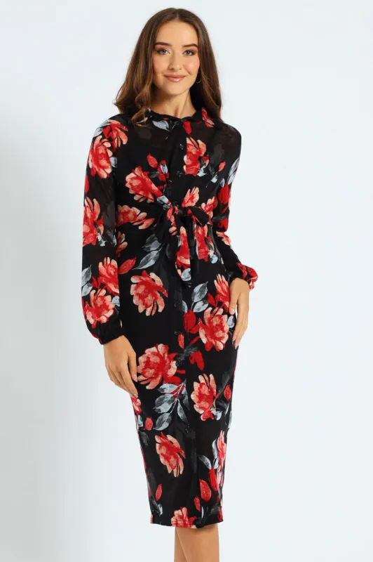 Tie Front Cut & Sew Shirt Midaxi Dress sold by Edgars