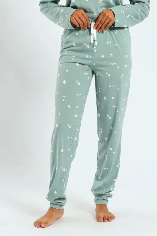 Knit Hearts Jogger - Duck Egg sold by Edgars 
