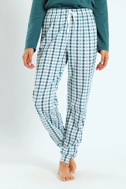 Gingham Knit Jogger - Teal sold by Edgars