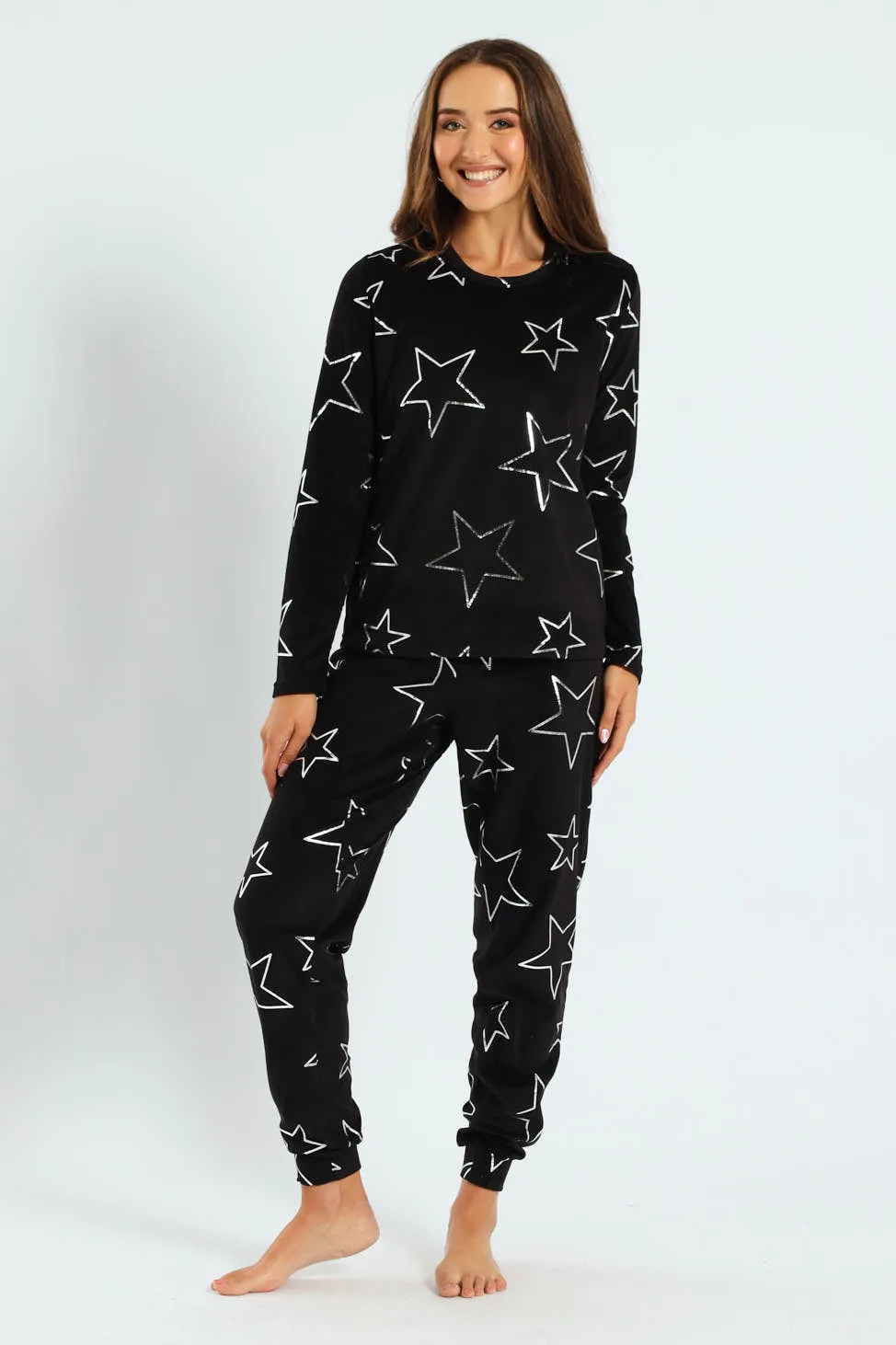 Foil Stars Long Sleeve Top & Pant Set - Black sold by Edgars