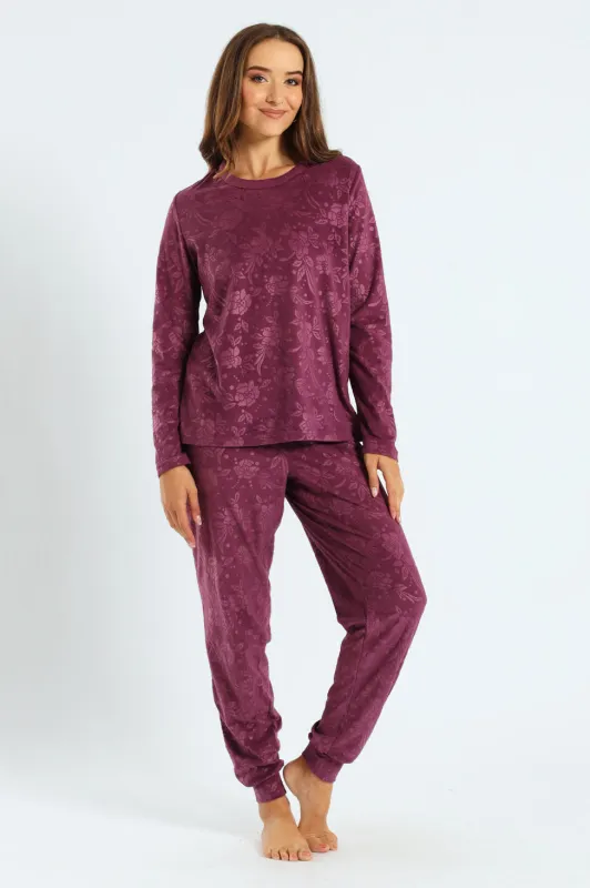 Long Sleeve Embossed Detail Velour Top & Pant Set sold by Edgars