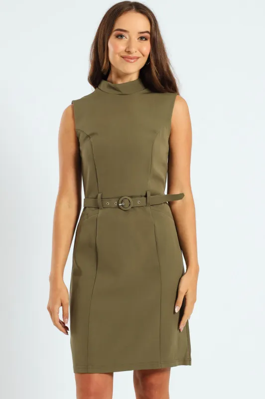 Hi-Neck Belted Pencil Dress sold by Edgars