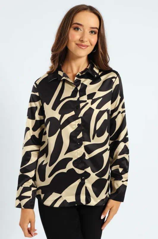 Abstract Monochrome Satin Shirt - Black/Cream sold by Edgars