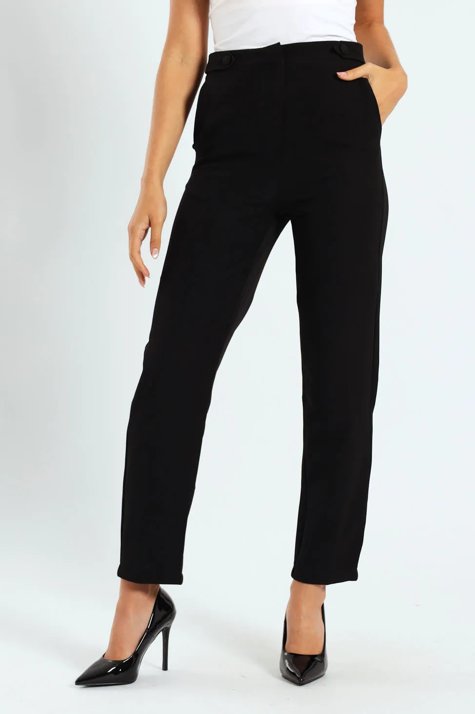 Tab Detail Slim Leg Pant - Black sold by Edgars