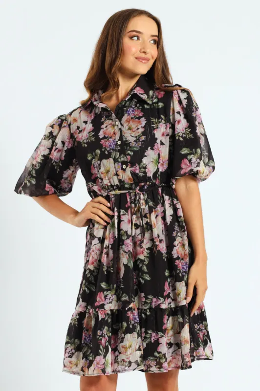 Puff Sleeve Waisted Tea Dress sold by Edgars