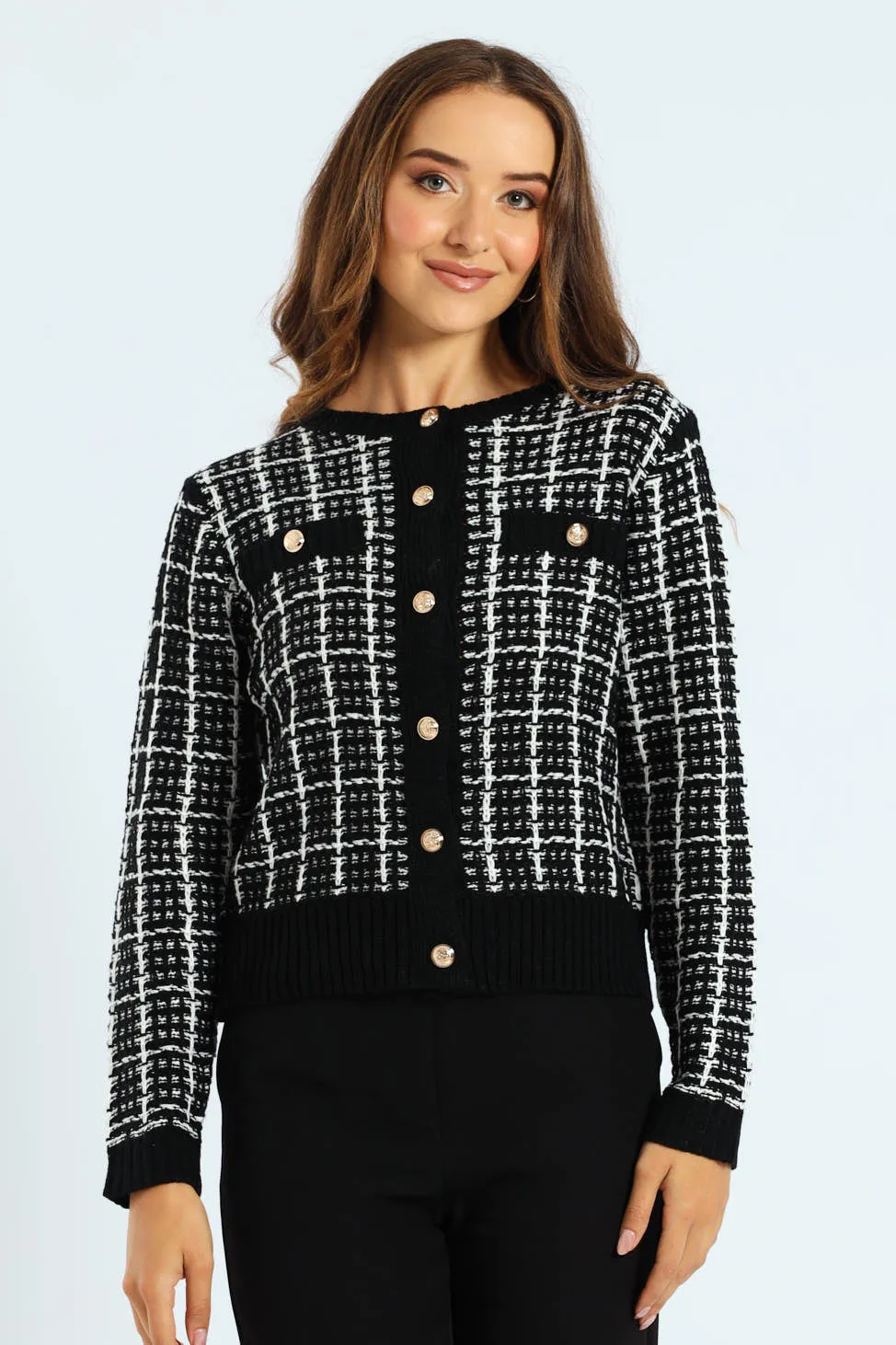 Boucle Textured Cardigan - Black/Cream sold by Edgars