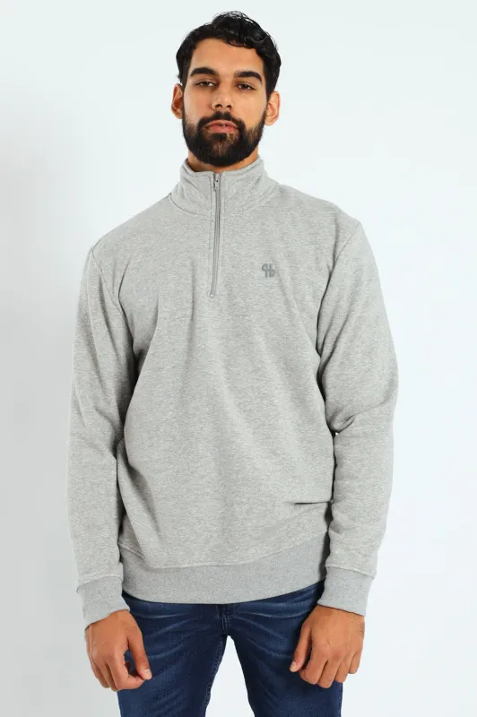 Quarter Zip Fleece Sweat Top - Grey Melange sold by Edgars