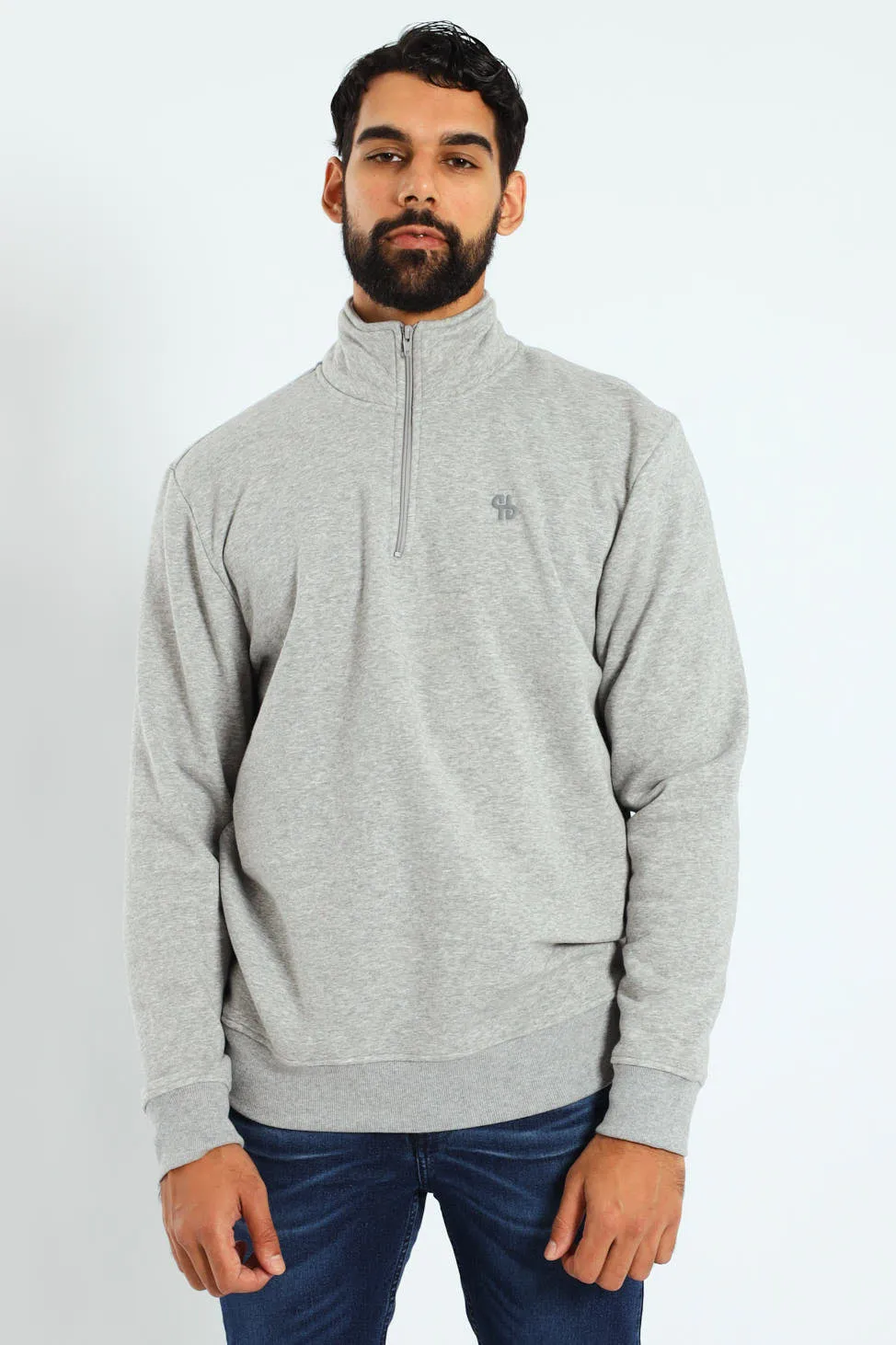 Quarter Zip Fleece Sweat Top - Grey Melange sold by Edgars