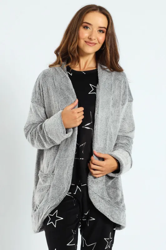 Fluffy Cardigan Gown - Grey sold by Edgars 