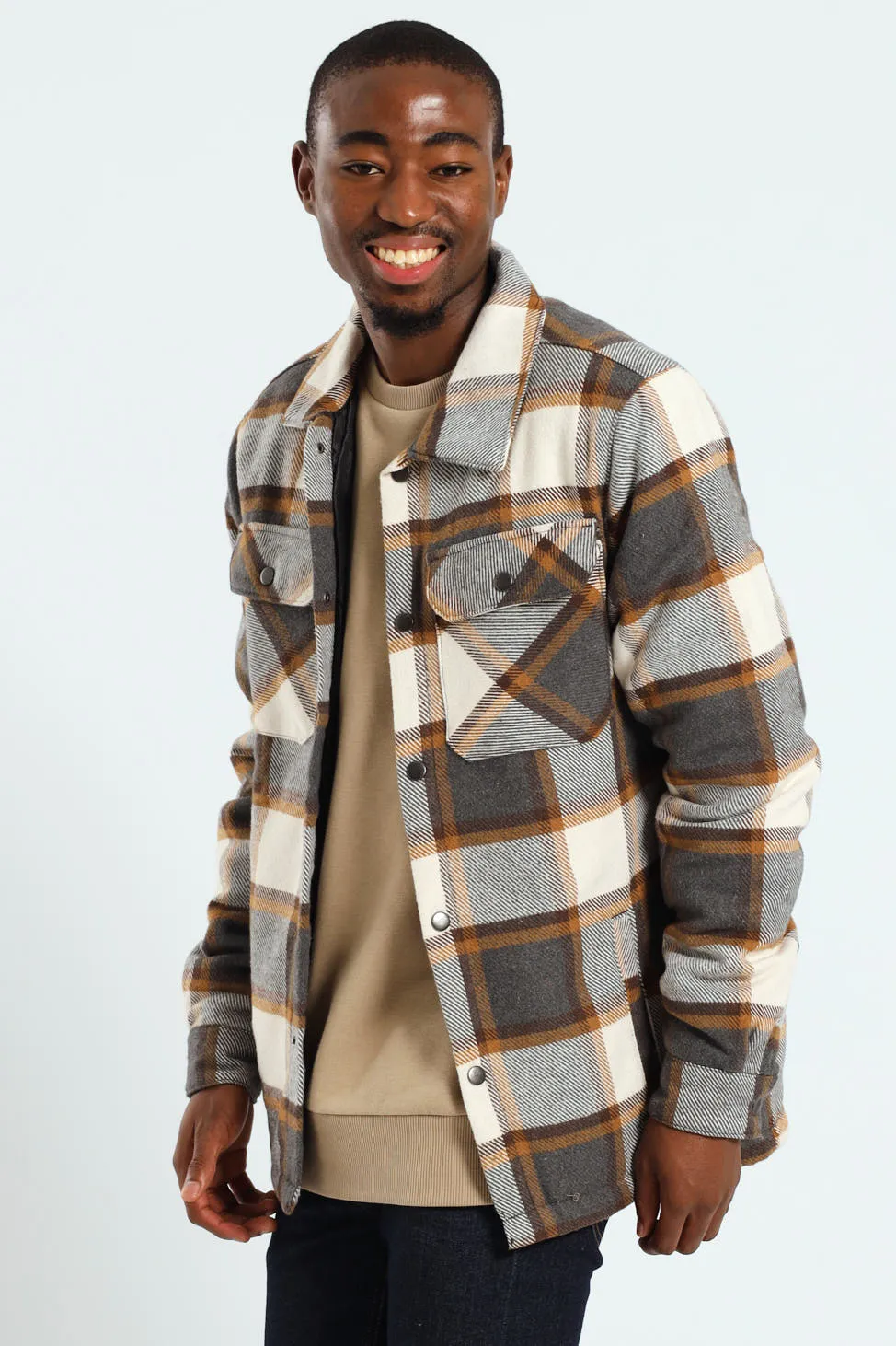 Check Flannel Shacket - Chocolate sold by Edgars