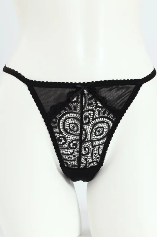 Lace & Mesh Tanga Panty - Black sold by Edgars