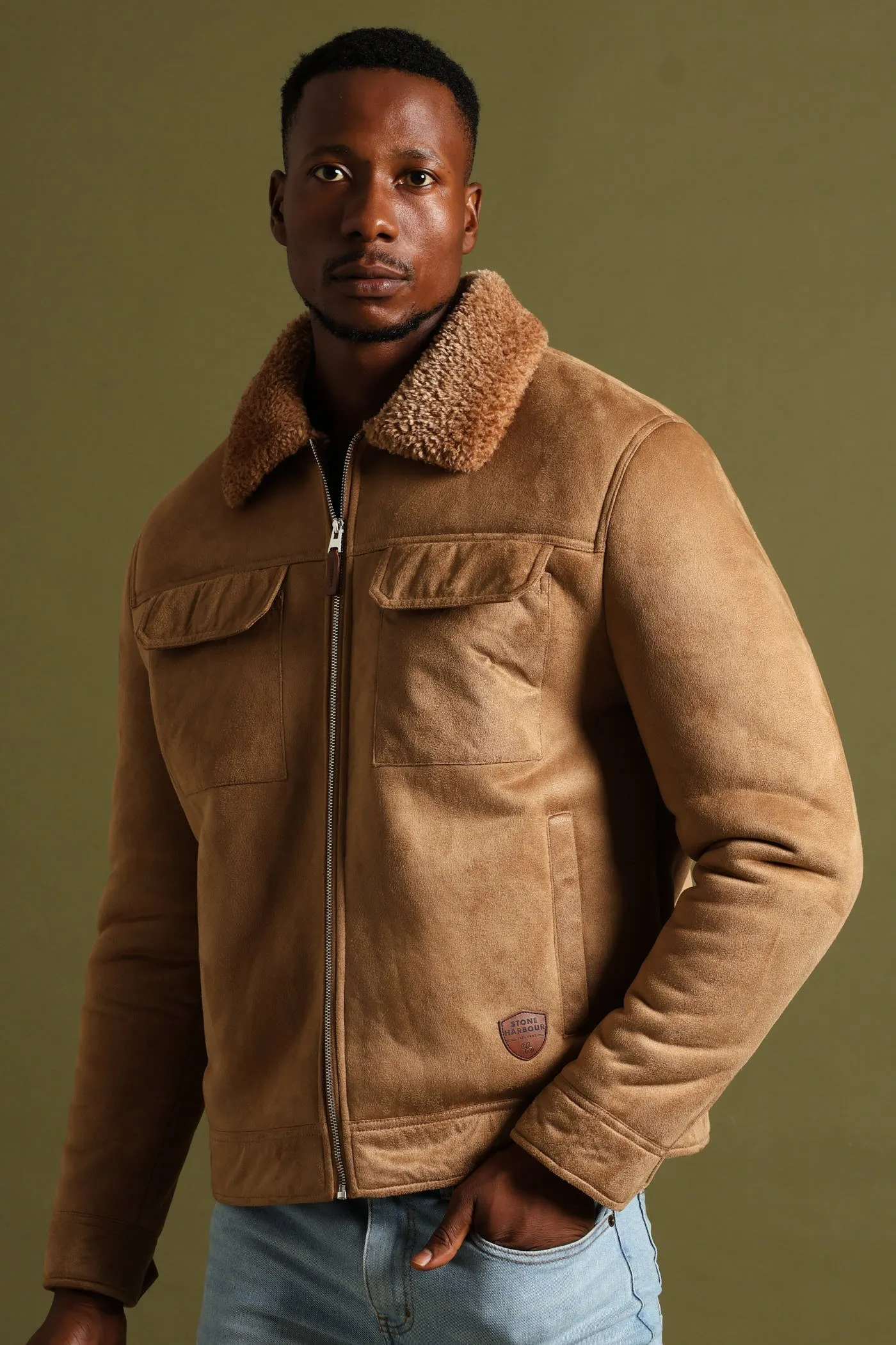 Shearling Sherpa Zip Through Jacket - Camel sold by Edgars