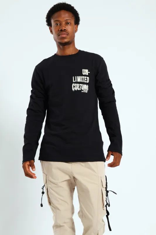 Long Sleeve Placement Print Tee - Black sold by Edgars