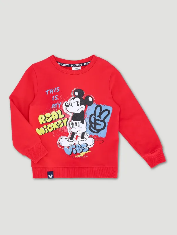 Pre-Boys Mickey Graffiti Fleece Crew Top - Red sold by Edgars