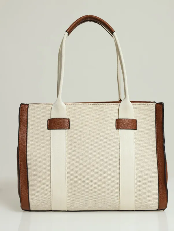 Colour Block Canvas Tote Bag - Tan sold by Edgars 