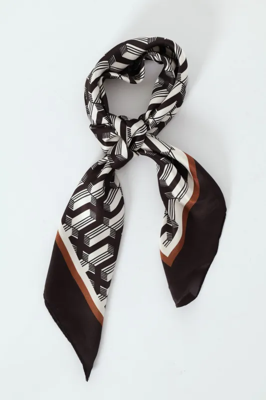 Geo Border Print Satin Feel Scarf - Black sold by Edgars