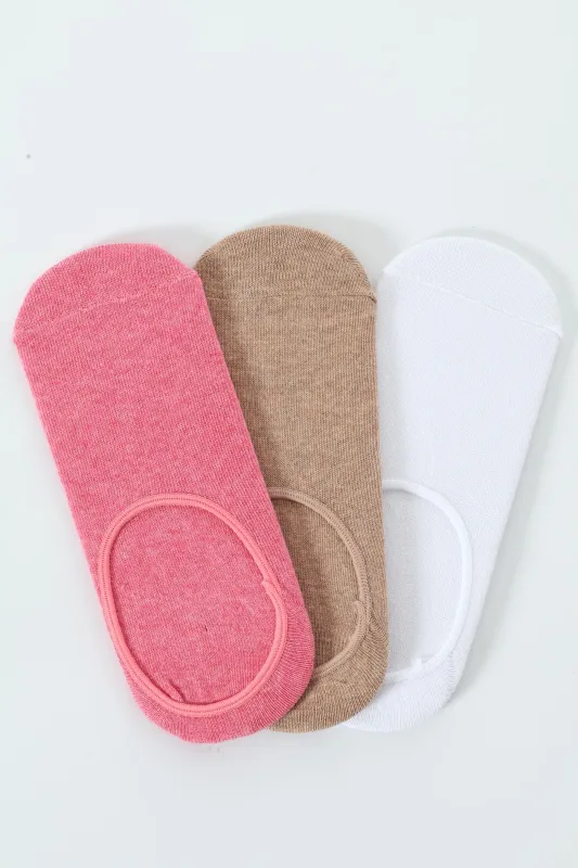 3 Pack Plain Secret Socks- Pink/Brown/White sold by Edgars