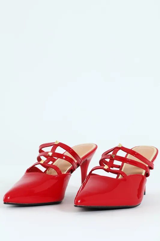 Multi Strap Pointy Mule Heel - Red sold by Edgars