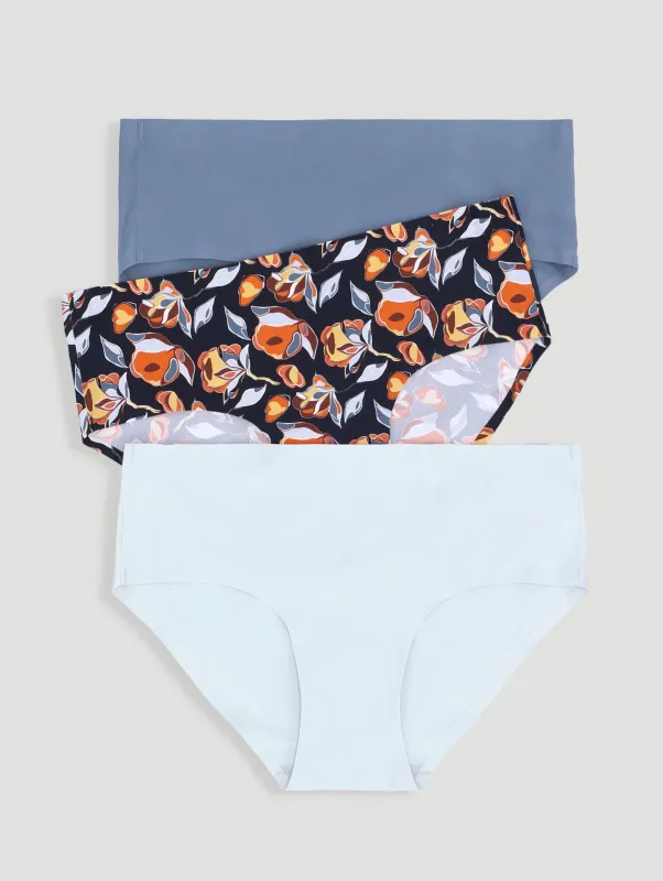 3 Pack Boyleg Panties - Floral/Gray/Blue sold by Edgars