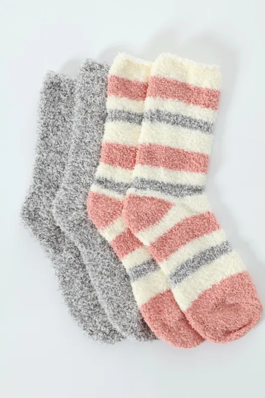2 Pack Cosy Stripe Socks - Grey/Pink sold by Edgars 