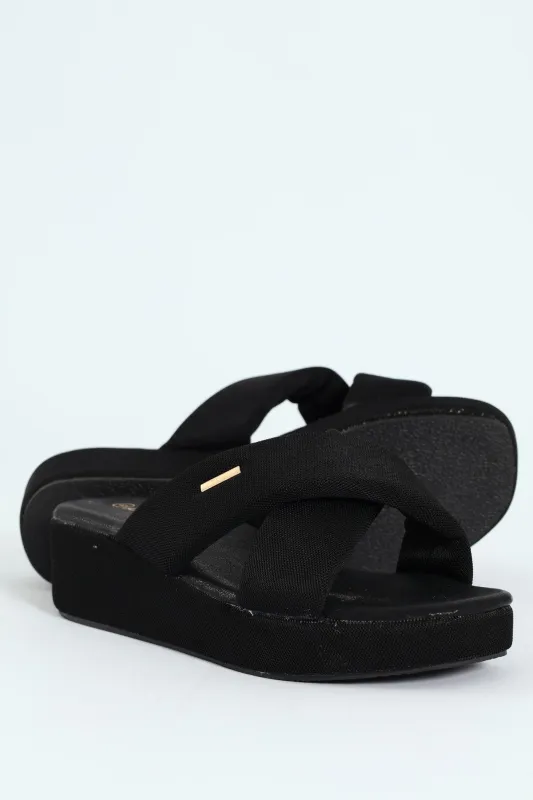 Mesh Crosstrap On Flatform Sandal - Black sold by Edgars
