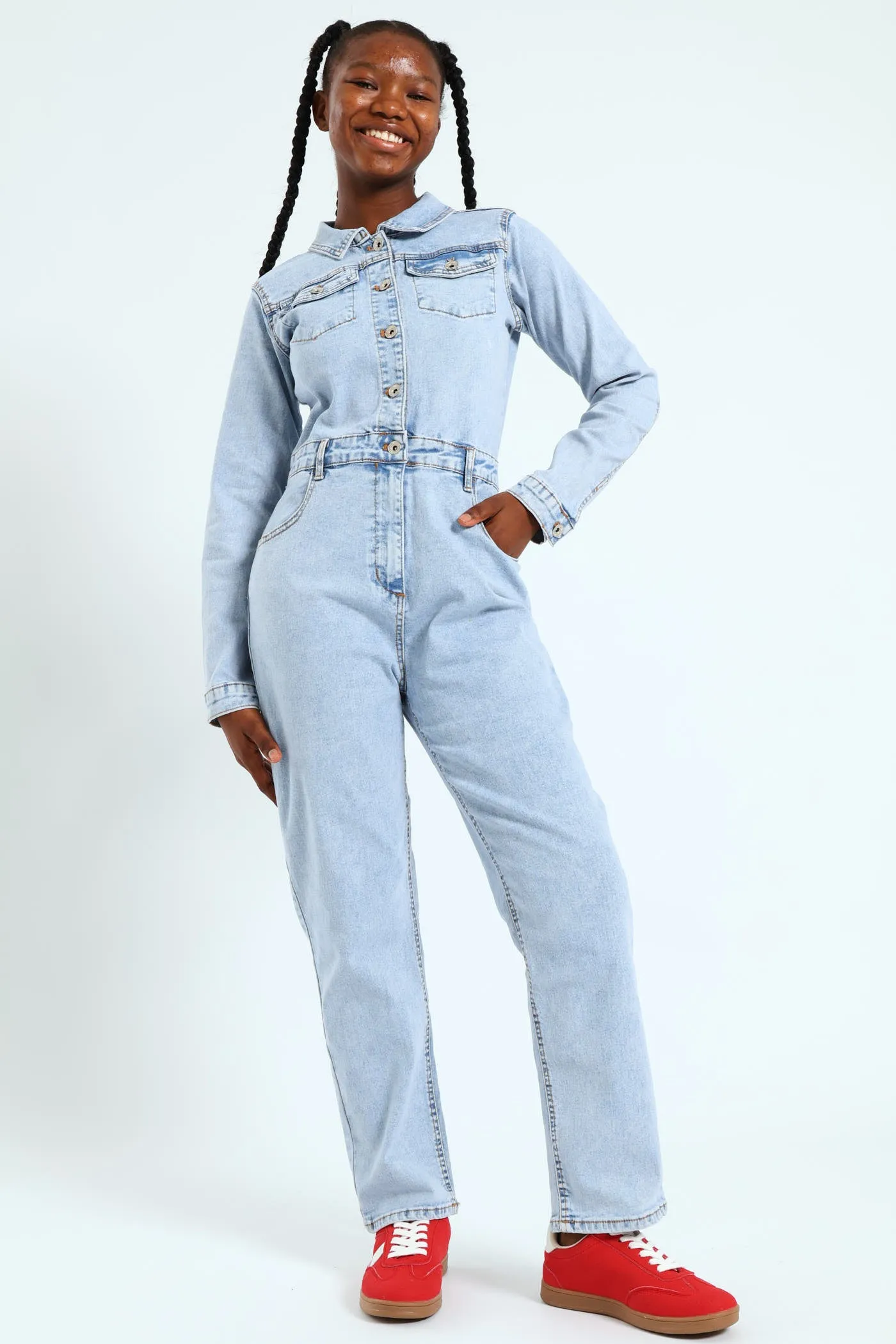 Girls Denim Boiler Suit - Acid Wash sold by Edgars