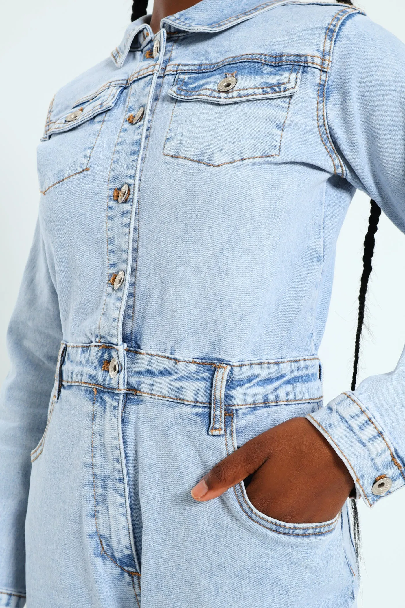 Girls Denim Boiler Suit - Acid Wash sold by Edgars product image thumbnail 2