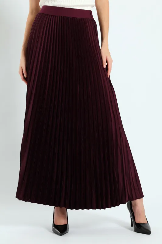Pleated Satin Maxi Skirt - Purple sold by Edgars