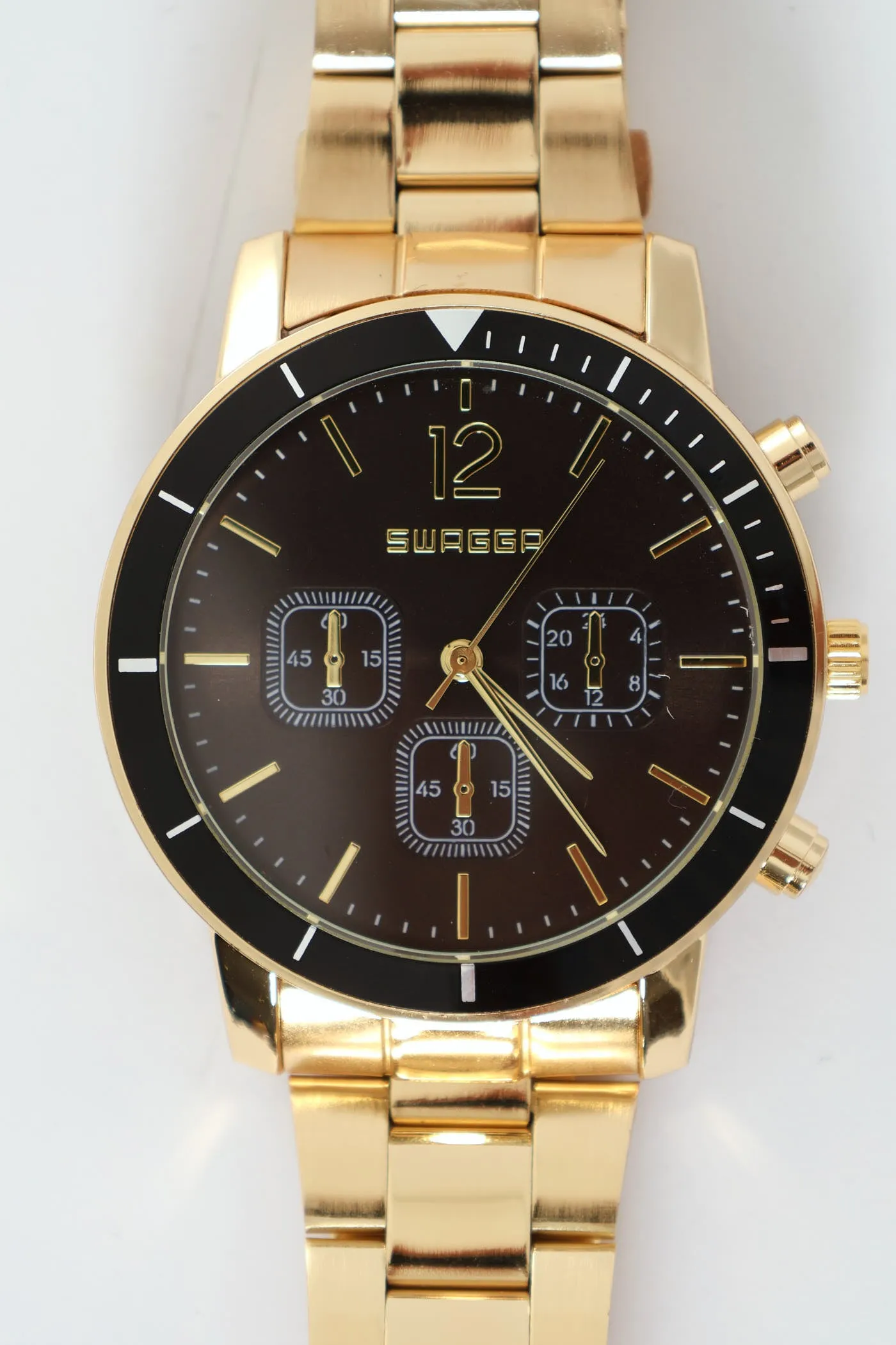 Gold Metal Strap Watch With Black Dial - Gold sold by Edgars