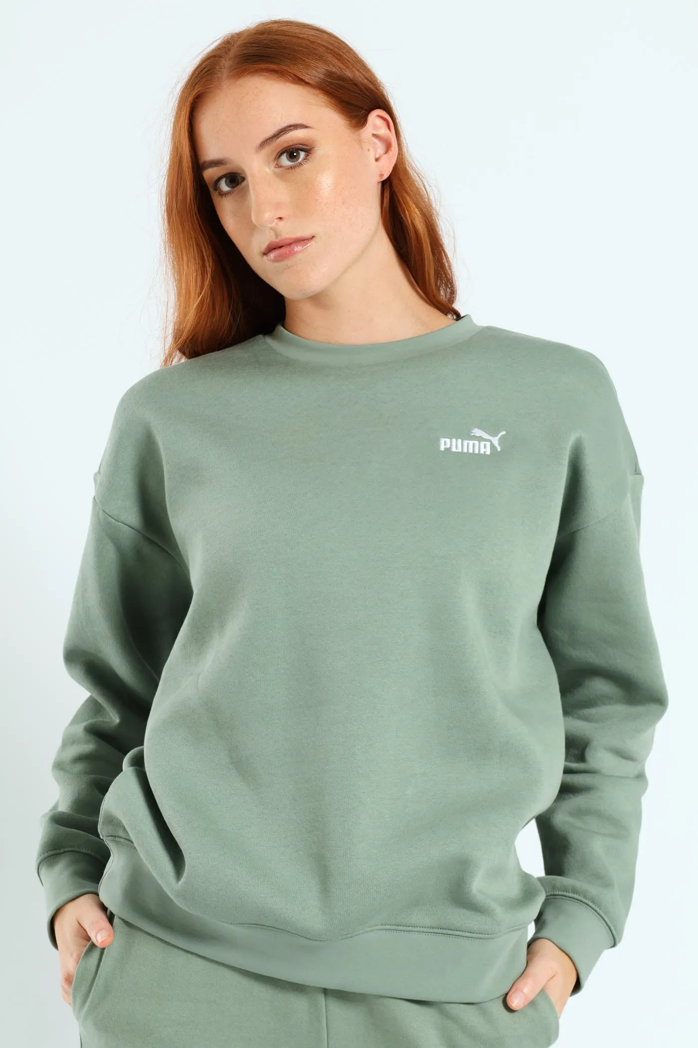 Essential Small Logo Relaxed Fleece Crew Top - Green sold by Edgars