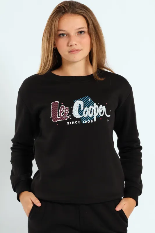 Girls Fleece Sequns Top - Black sold by Edgars 