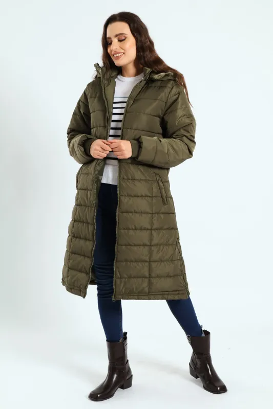 Padded Puffer Jacket With Detachable Hood - Dark Fatigue sold by Edgars