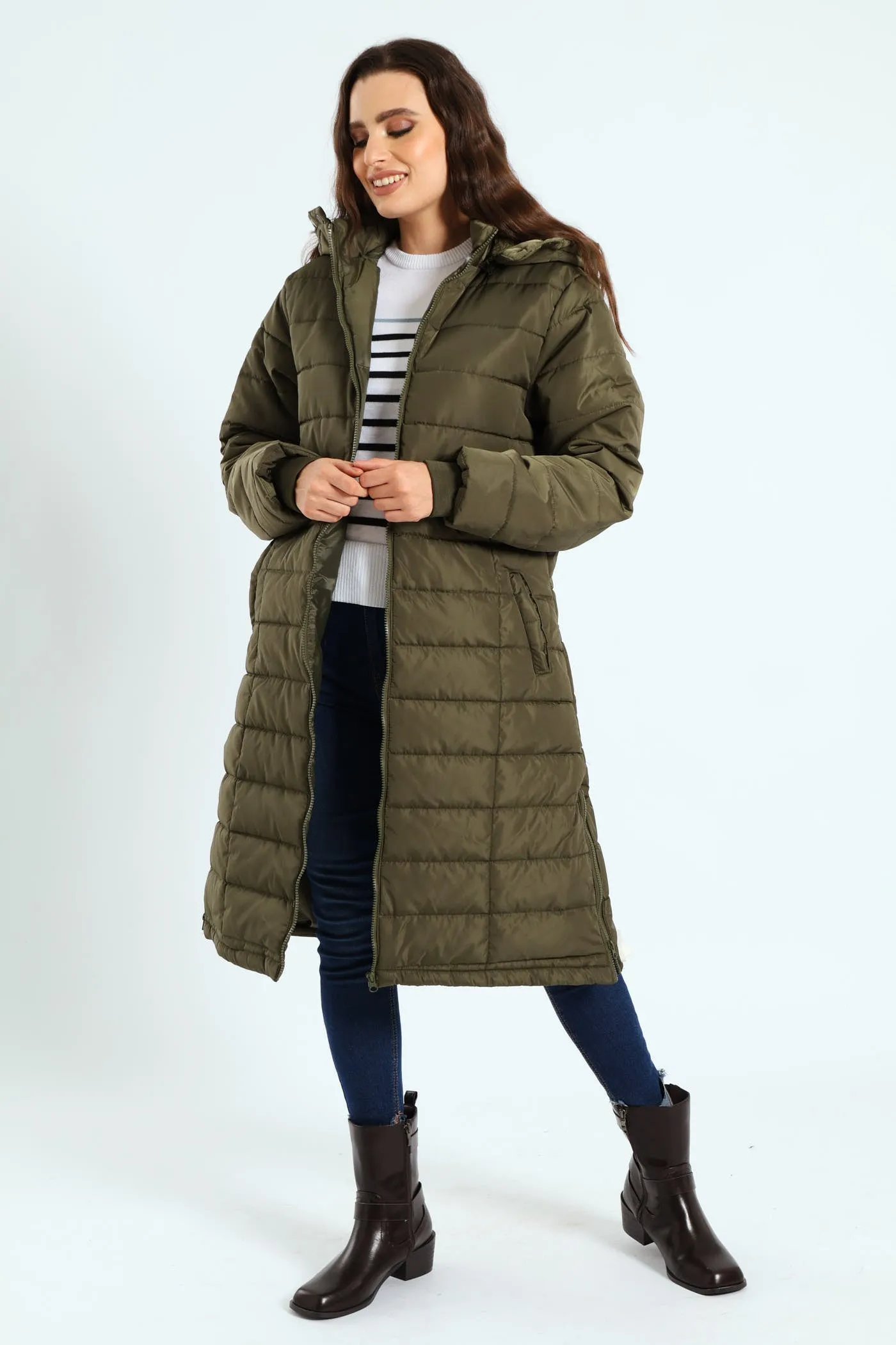 Padded Puffer Jacket With Detachable Hood - Dark Fatigue sold by Edgars