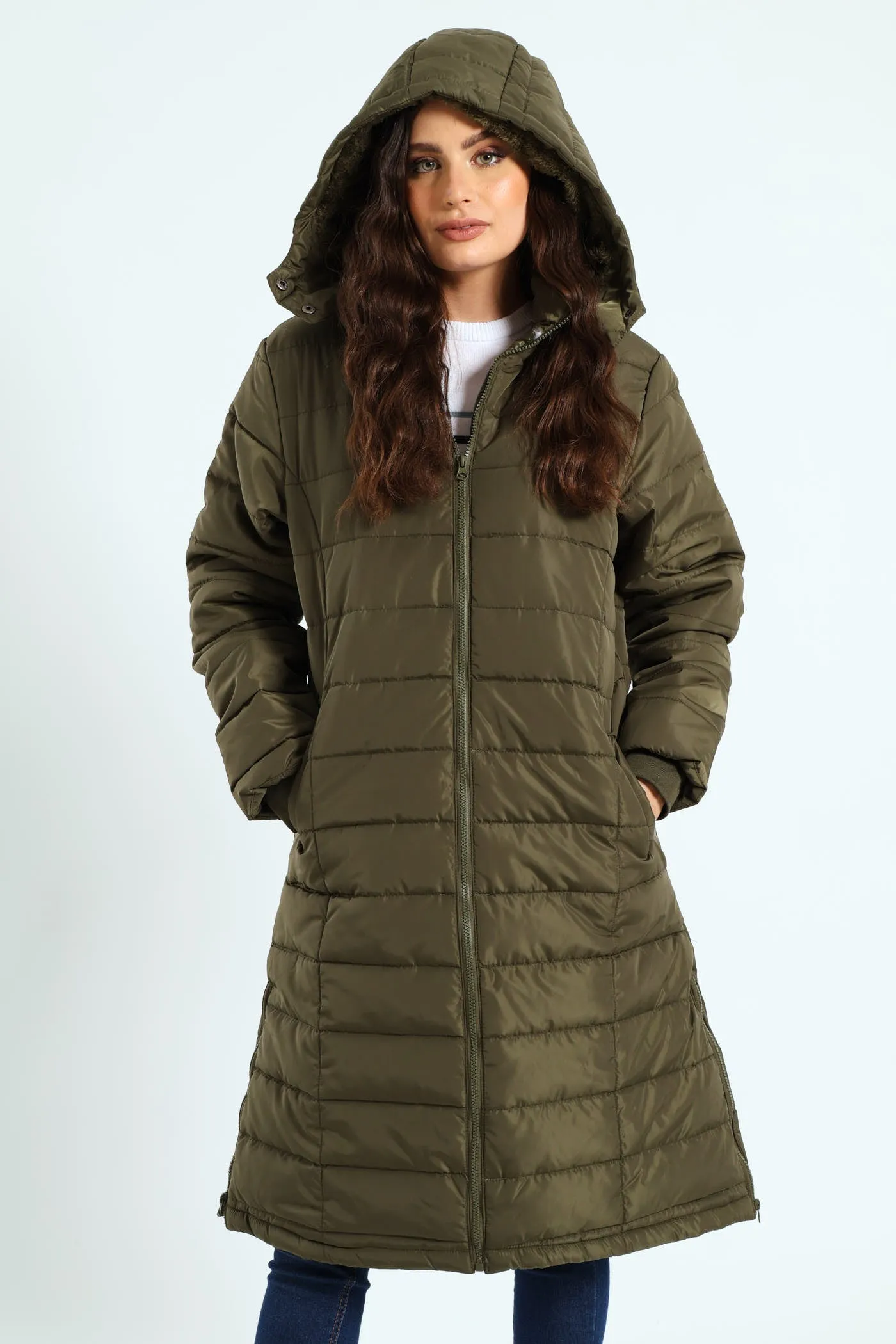 Padded Puffer Jacket With Detachable Hood - Dark Fatigue sold by Edgars product image thumbnail 2