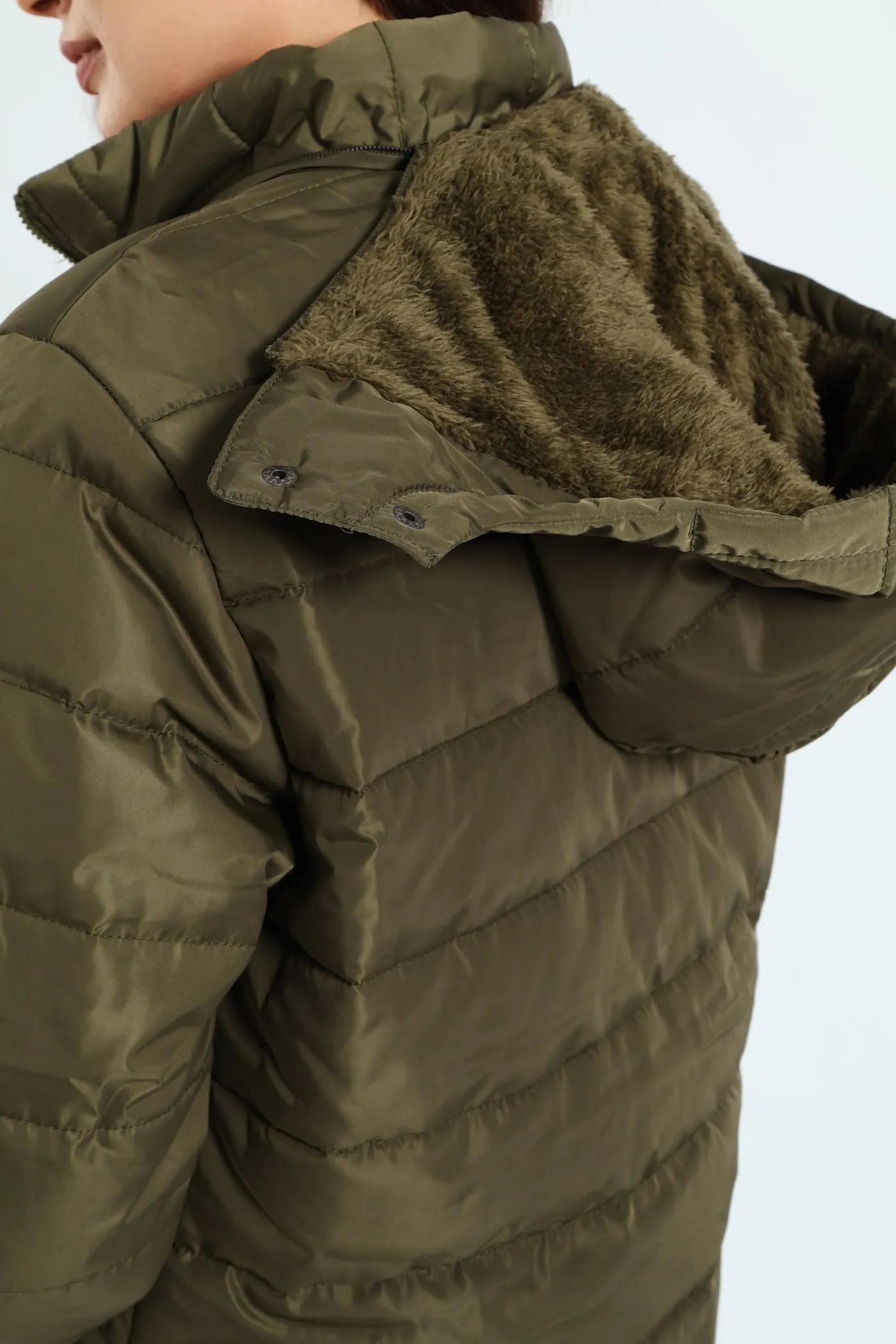 Padded Puffer Jacket With Detachable Hood - Dark Fatigue sold by Edgars product image thumbnail 3