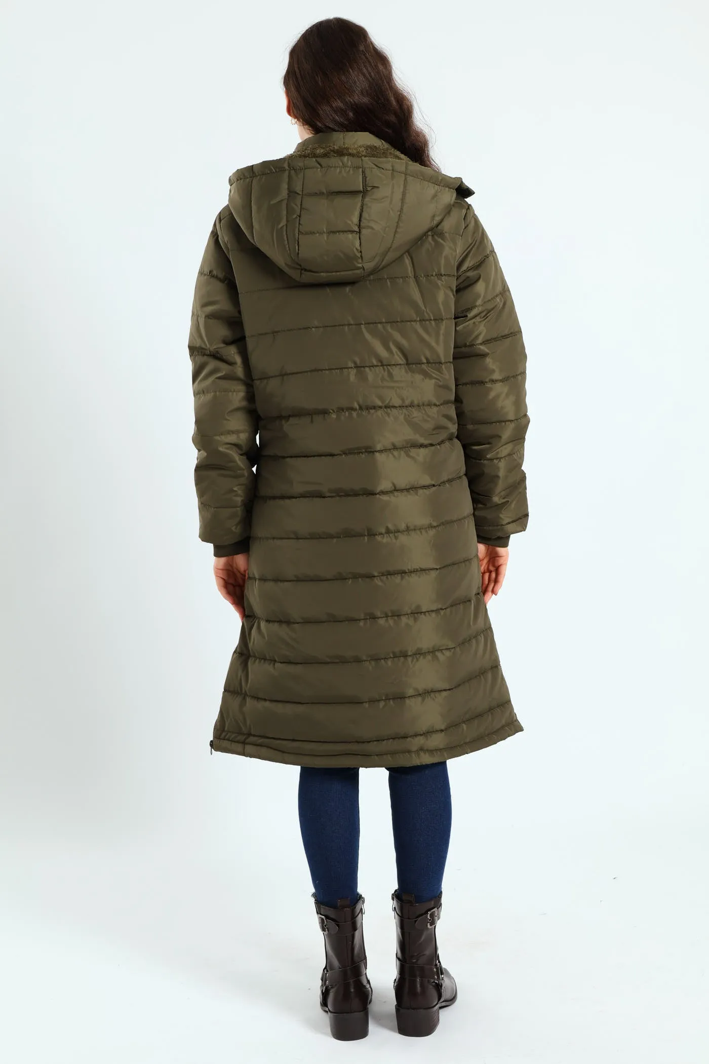 Padded Puffer Jacket With Detachable Hood - Dark Fatigue sold by Edgars product image thumbnail 4