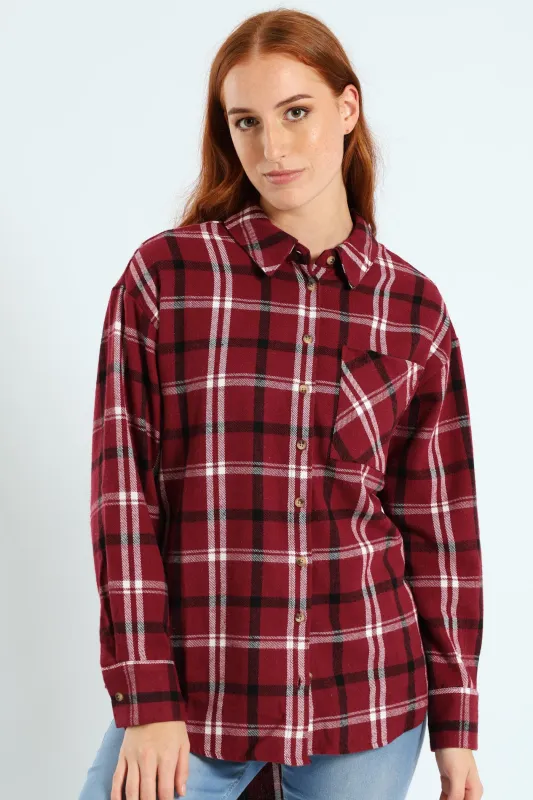 Long Length Flannel Check Shacket - Plum Noir sold by Edgars