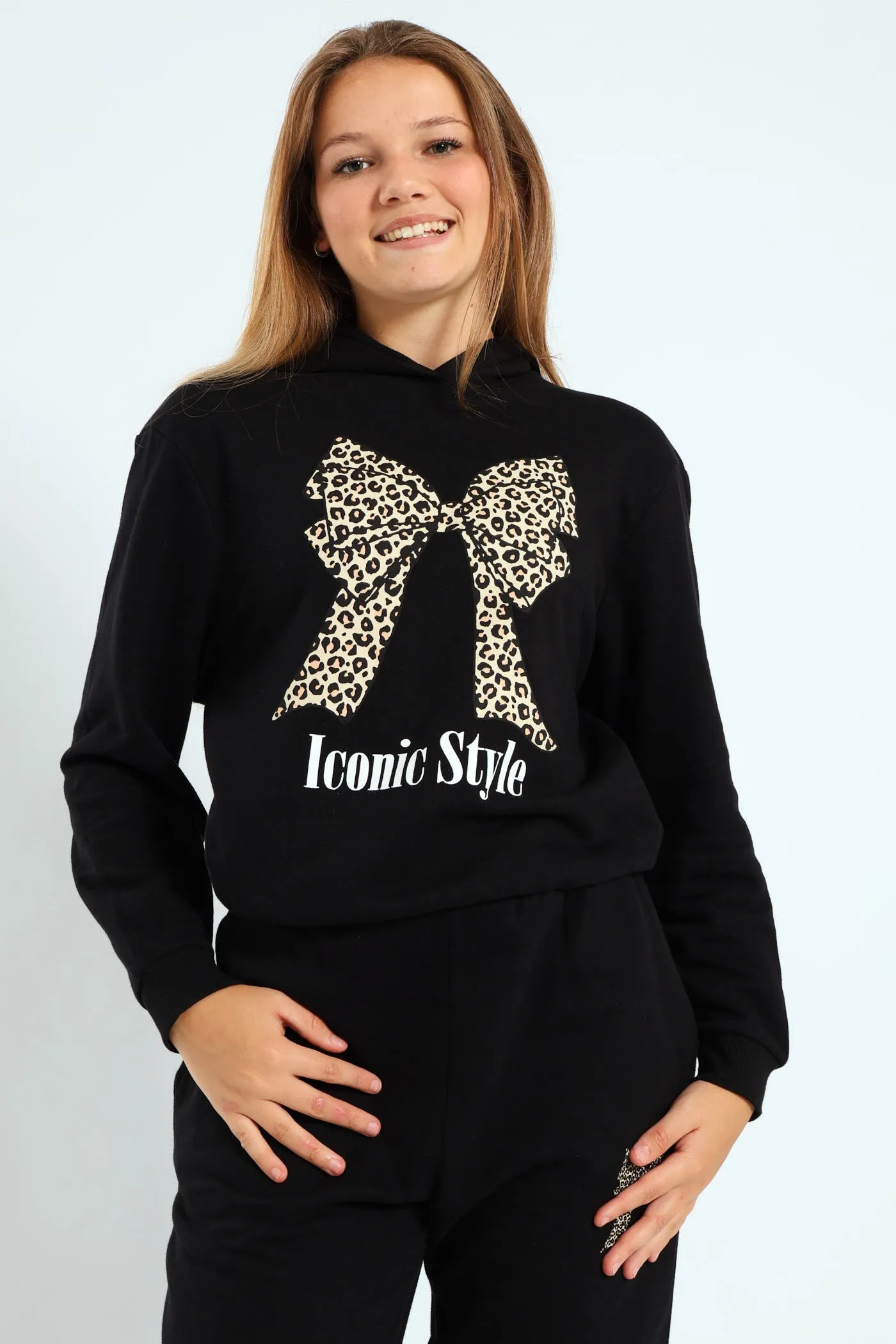 Girls Bow Iconic Fleece Top - Black sold by Edgars