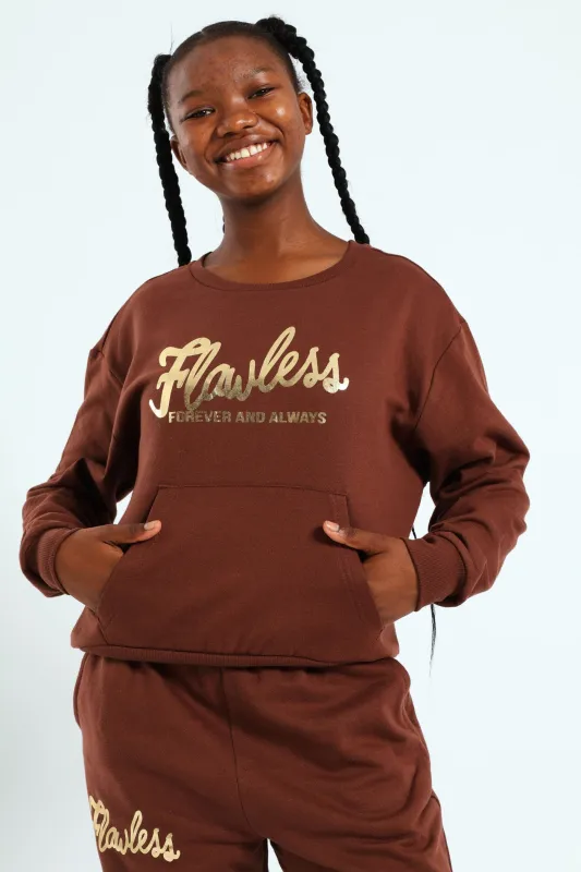 Girls Flawless Fleece Top - Brown sold by Edgars