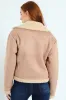 Suede Contrast Sherpa Lined Aviator Jacket - Stone sold by Edgars