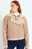 Suede Contrast Sherpa Lined Aviator Jacket - Stone sold by Edgars
