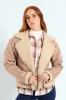 Suede Contrast Sherpa Lined Aviator Jacket - Stone sold by Edgars