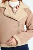 Suede Contrast Sherpa Lined Aviator Jacket - Stone sold by Edgars