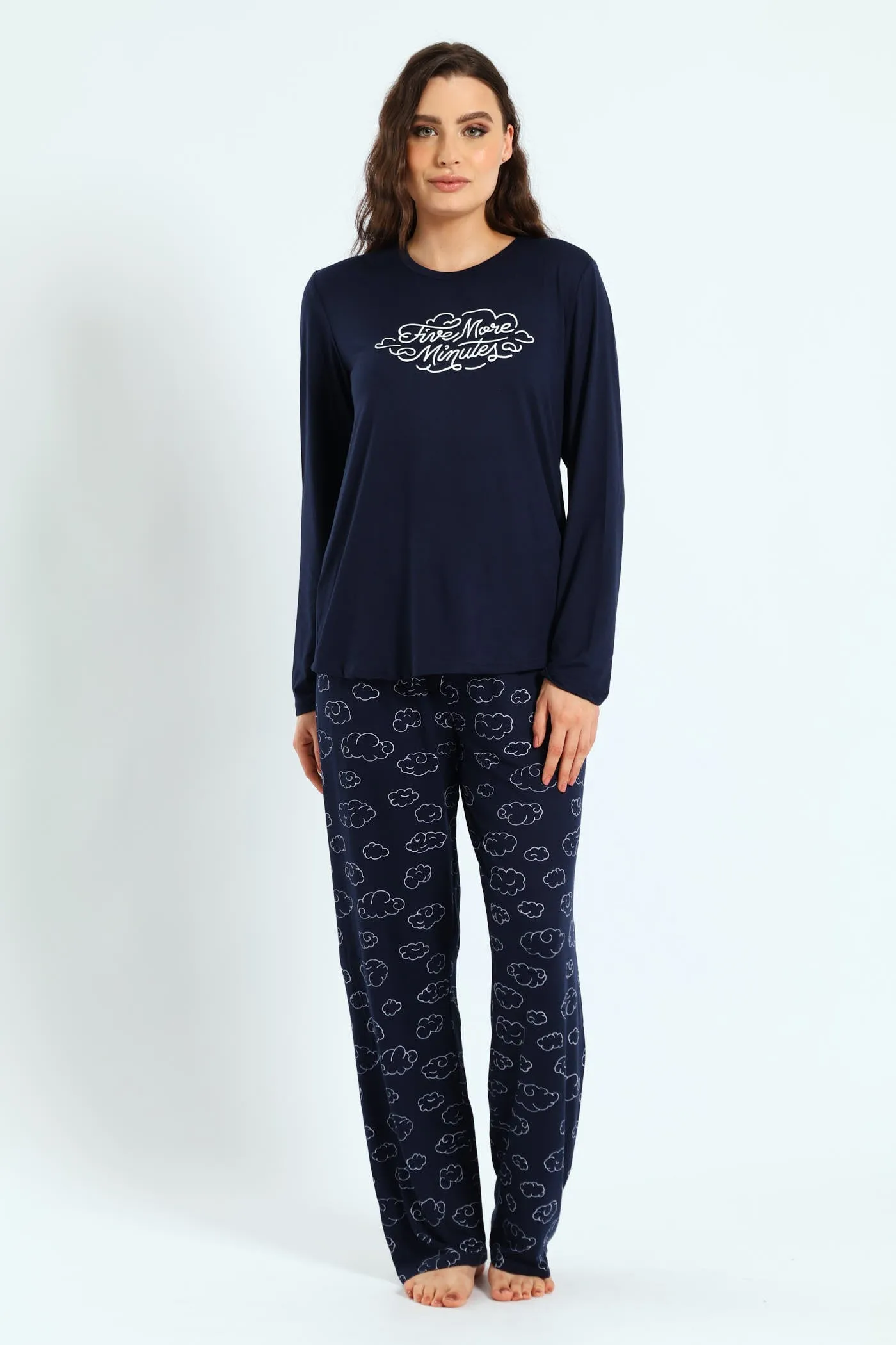 Soft Touch Long Sleeve Top & Pant Set - Navy sold by Edgars